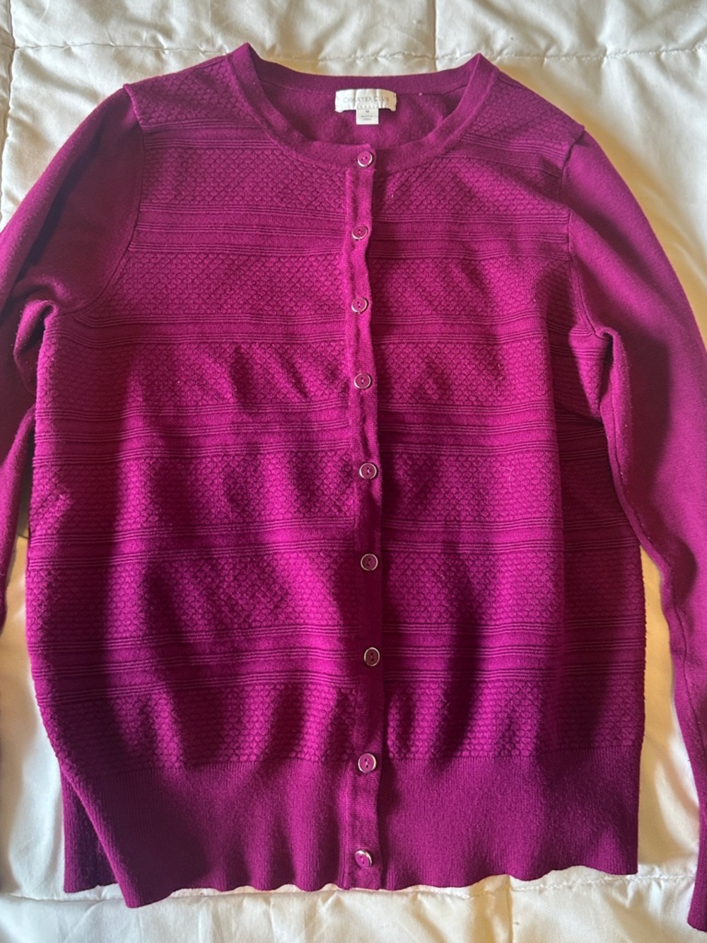 Charter Club Magenta Crewneck Button Front Cardigan